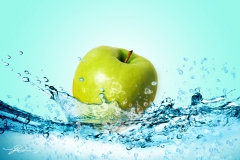 reklaampilt õunast, vesi, tootefoto
